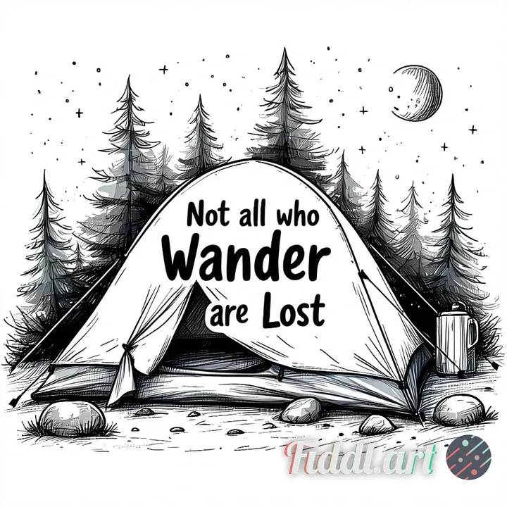 create a doodle art t-shirt design about camping. it should say 