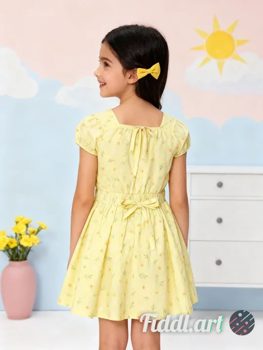 A cheerful indoor scene featuring a back view of full figure of 9-10 years old child standing in a p