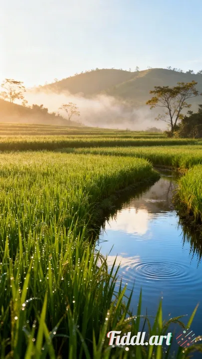 Morning view of beautiful and natural rice fields