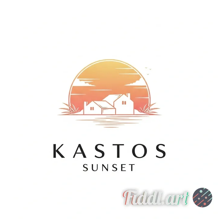 A minimalist yet luxurious logo concept for Kastos Sunset, featuring two elegant, stylized villa sil