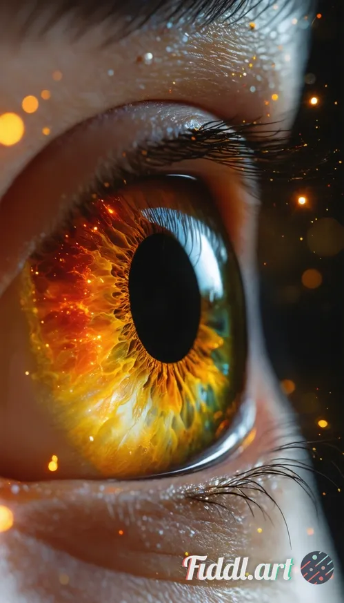 Media Index 1 | A mesmerizing close-up of a human eye, showcasing a surreal and intricately detailed design. The iri