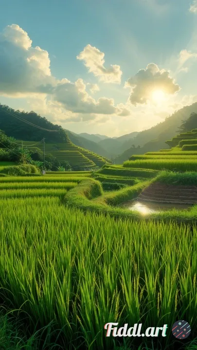 Afternoon view of beautiful and natural rice fields