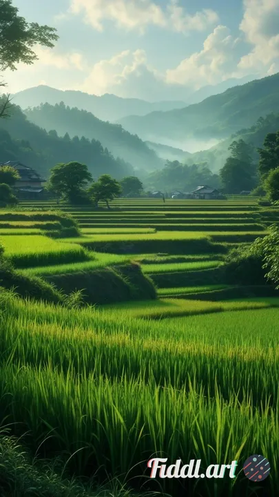 Afternoon view of beautiful and natural rice fields