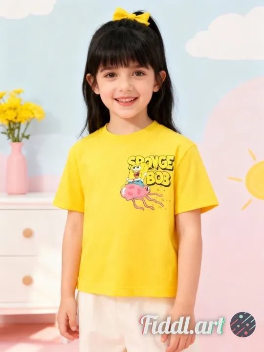 A cheerful indoor scene featuring a full figure of 7-8 years old child standing in a photo studio wi