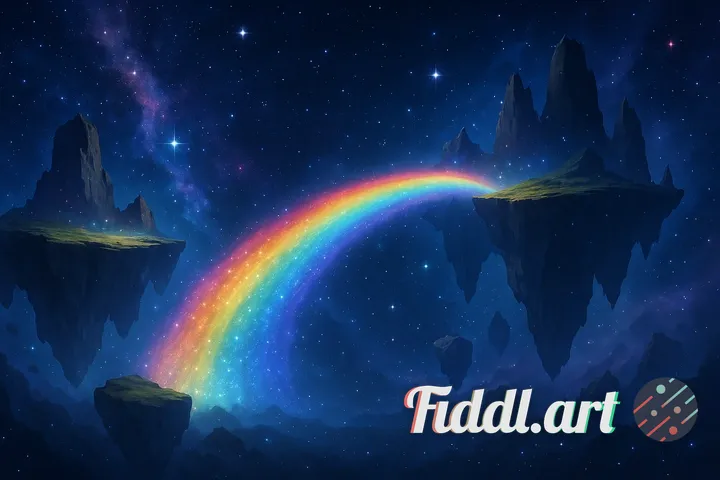 Ethereal fantasy art: A luminous rainbow bridge of pure, shimmering light spans an infinite cosmic c