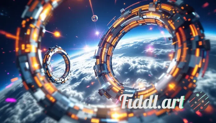 a hadron collider designed as a giant ring encircling the Earth, showcasing advanced scientific tech