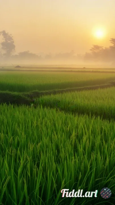 Morning view of beautiful and natural rice fields