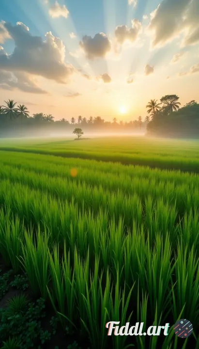 Morning view of beautiful and natural rice fields
