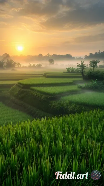 Morning view of beautiful and natural rice fields