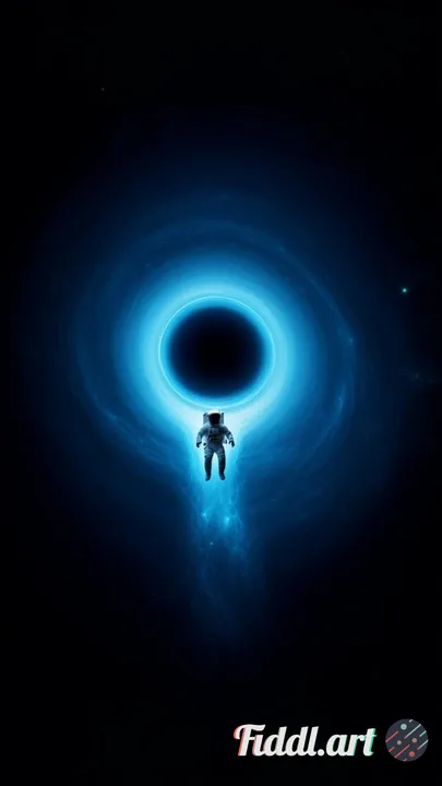 The astronaut is captured from behind, body angled downward as if diving through space toward a lumi