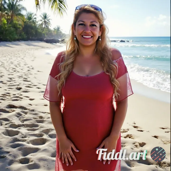 medium shot (chest up), subject ≥ 70–85% of frame, eyes near top third, tropical shoreline with gent