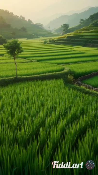 Afternoon view of beautiful and natural rice fields