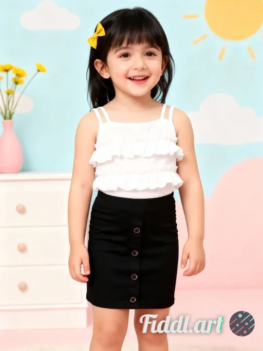 A cheerful indoor scene featuring a full figure of 2-3 years old child standing in a photo studio wi