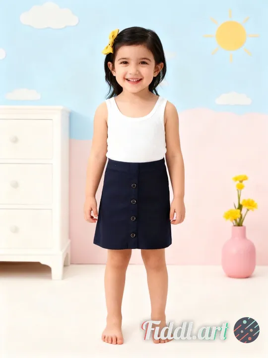 A cheerful indoor scene featuring a full figure of 2-3 years old child standing in a photo studio wi