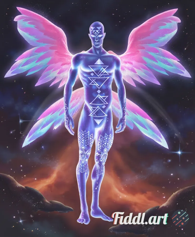 This image depicts a celestial, humanoid figure with an ethereal and otherworldly presence, now lock