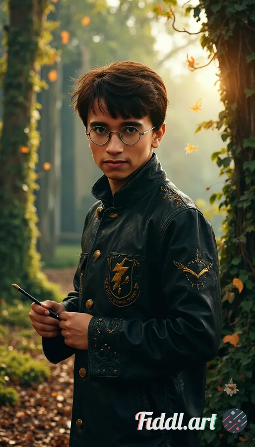 A young man with tousled black hair and round glasses, resembling Harry Potter, stands confidently i