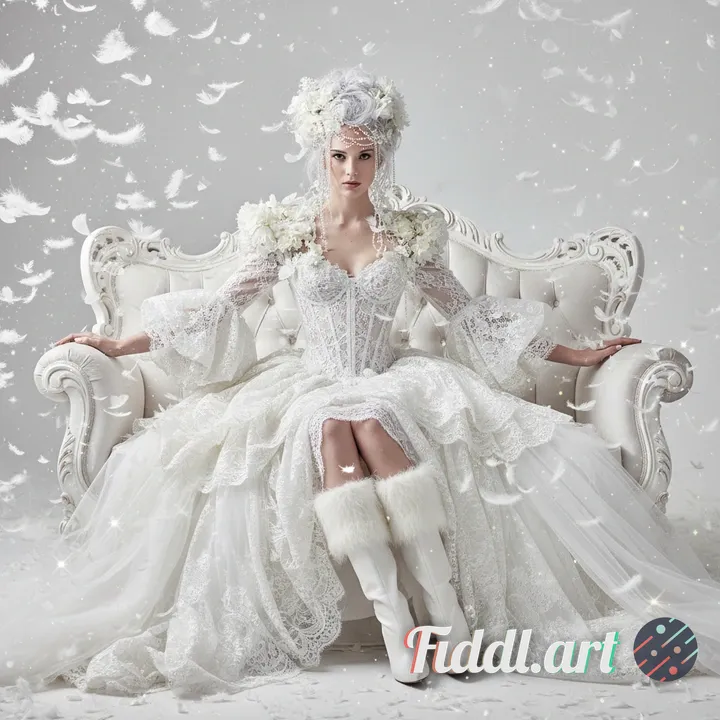 masterpiece, ultra detailed, beautiful woman with loosely styled updo white hair, wearing an avant-g