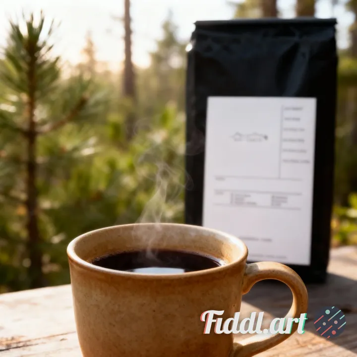 A warm ceramic cup of black coffee with soft steam rising is in sharp focus in the foreground. Place