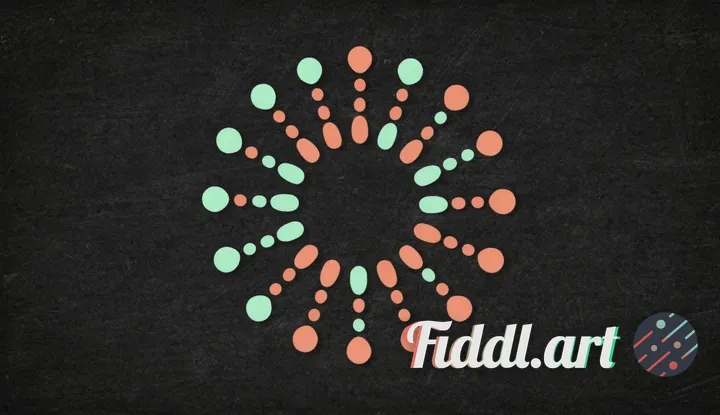 Centered circle made of radiating dots in alternating mint green and coral, set on charcoal backgrou