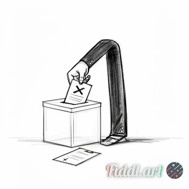 please draw an arm holding a ballot paper with an 'x' marked on it, which is reaching out to place t