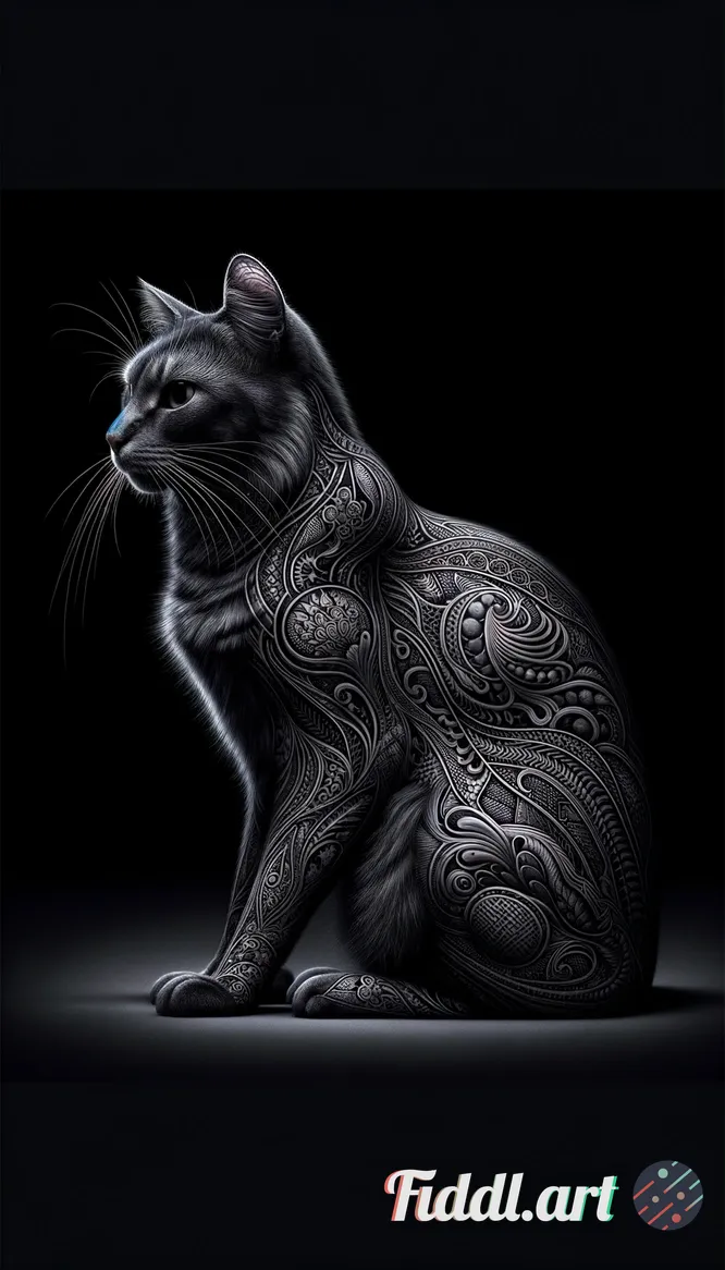A hyper-realistic photograph of a domestic cat, its entire body—from the top of its head to the tip 