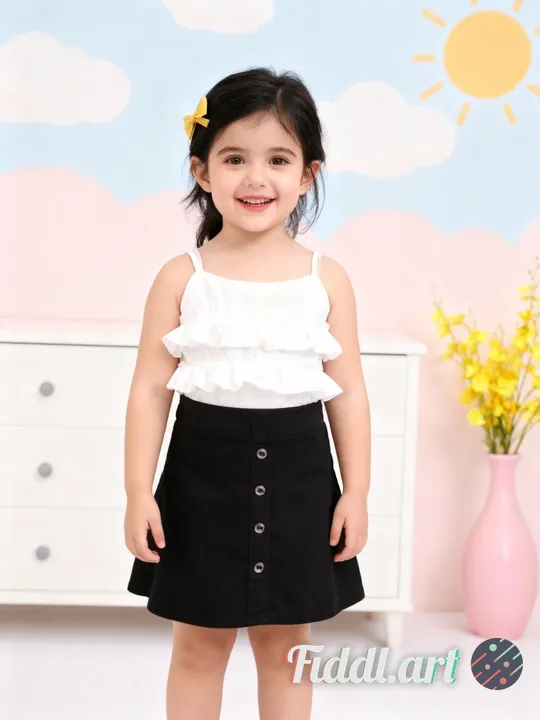 A cheerful indoor scene featuring a full figure of 2-3 years old child standing in a photo studio wi