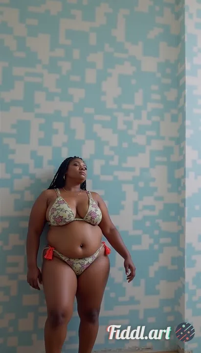 make an image of her wearing just the bikini at her home pool and shes with an 2 obese old indian me