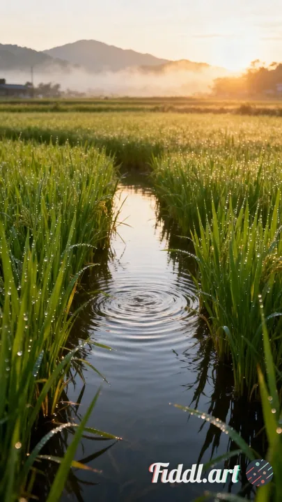 Morning view of beautiful and natural rice fields