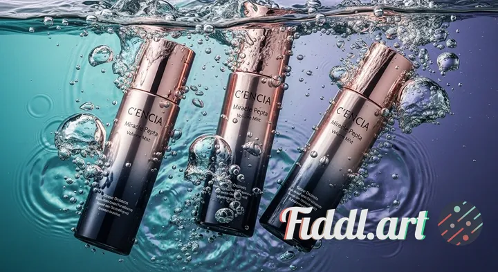 Three high-end cosmetic mist bottles (C'ENCIA Miracle Pepta Volume Mist), **organically and distinct