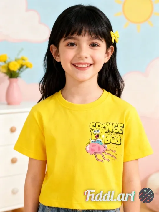 A cheerful indoor scene featuring a full figure of 7-8 years old child standing in a photo studio wi