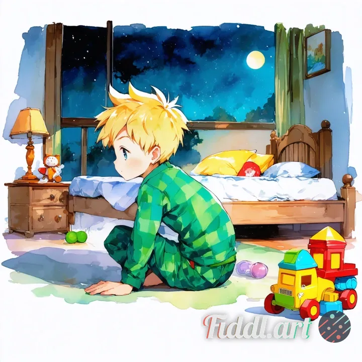 using the image I attached,create a simple anime cartoon image with fade watercolor art, boy with sh