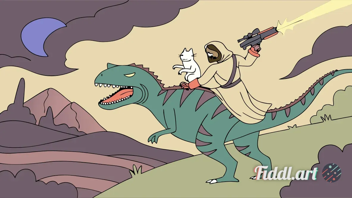 A vivid and imaginative scene depicting Jesus Christ riding a fierce, vibrant dinosaur, its scales r