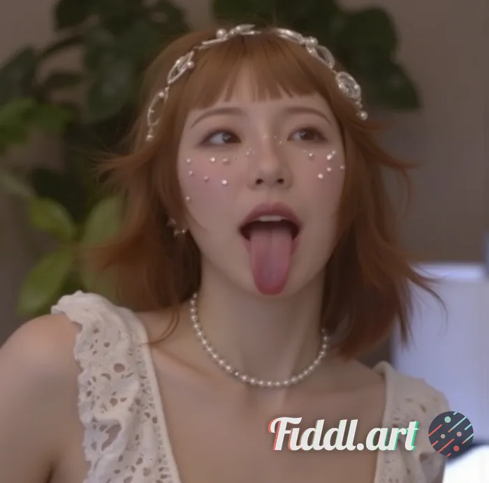 Girl with mouth wide open looks up and sticks tongue out