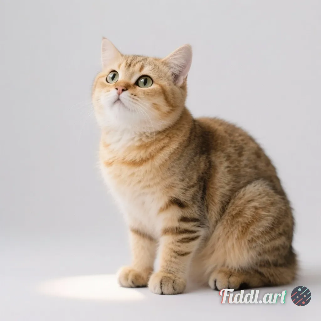 Media Index 0 | The golden tabby cat is squatting, with fluffy large eyes and a super cute expression, set against a