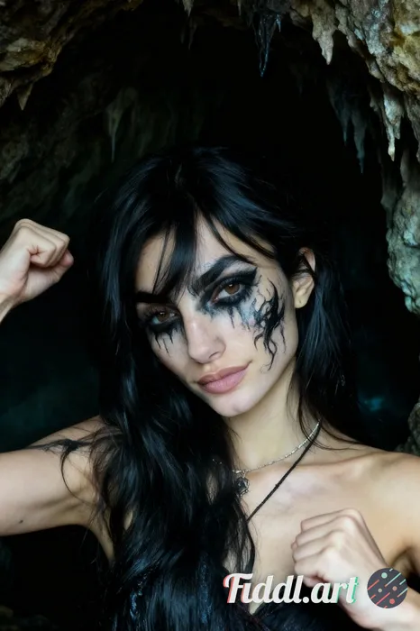 make a closeup portrait photo of me wearing dark Black Ink face paint, heavy atmosphere, trance danc