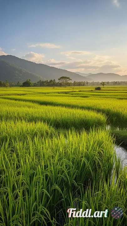 Afternoon view of beautiful and natural rice fields