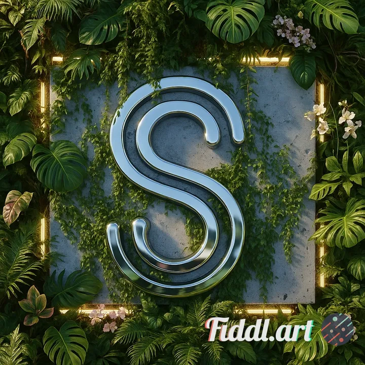 add the logo as a 3D reflective chrome metal structure embedded into the concrete and extruded above