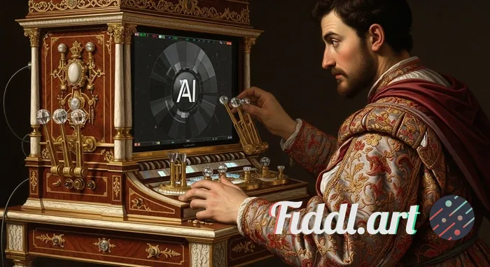 Renaissance video editor using a modern AI supercomputer designed with elaborate yet minimalist Vict