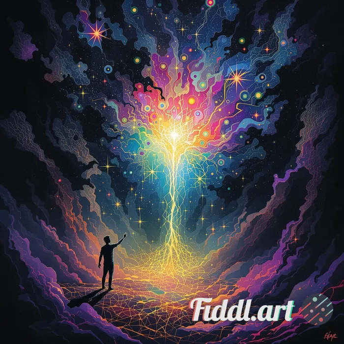 Create a psychedelic artwork illustrating the concept 'Fear is a disease; hope is its only cure.' De