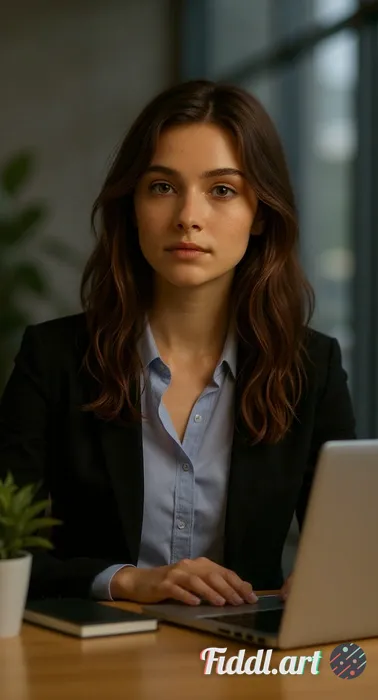 head-and-shoulders (no crop above hair), subject ≥ 70–85% of frame, eyes near top third, modern desk