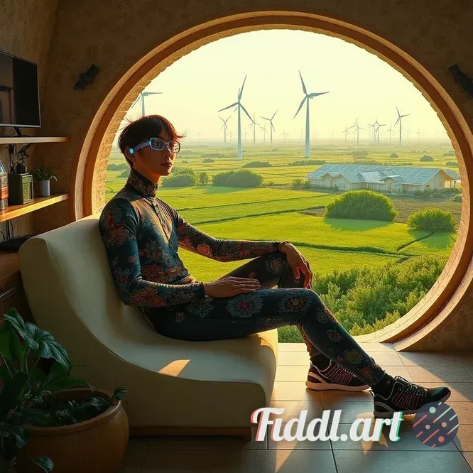 a highly detailed oil painting of a handsome man wearing Solarpunk-inspired clothing, featuring smar