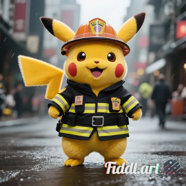 Pikachu dressed as a firefighter