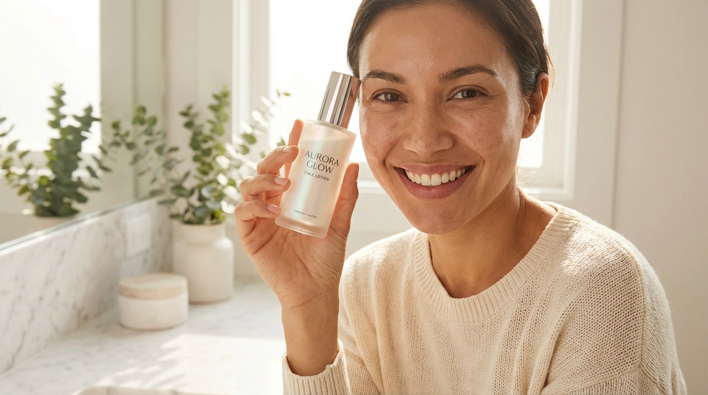 Uma influenciadora digital hiper-realista gerada por IA com um sorriso natural e um olhar cativante, contra um fundo de estúdio suave e desfocado, exibindo a influência digital moderna.