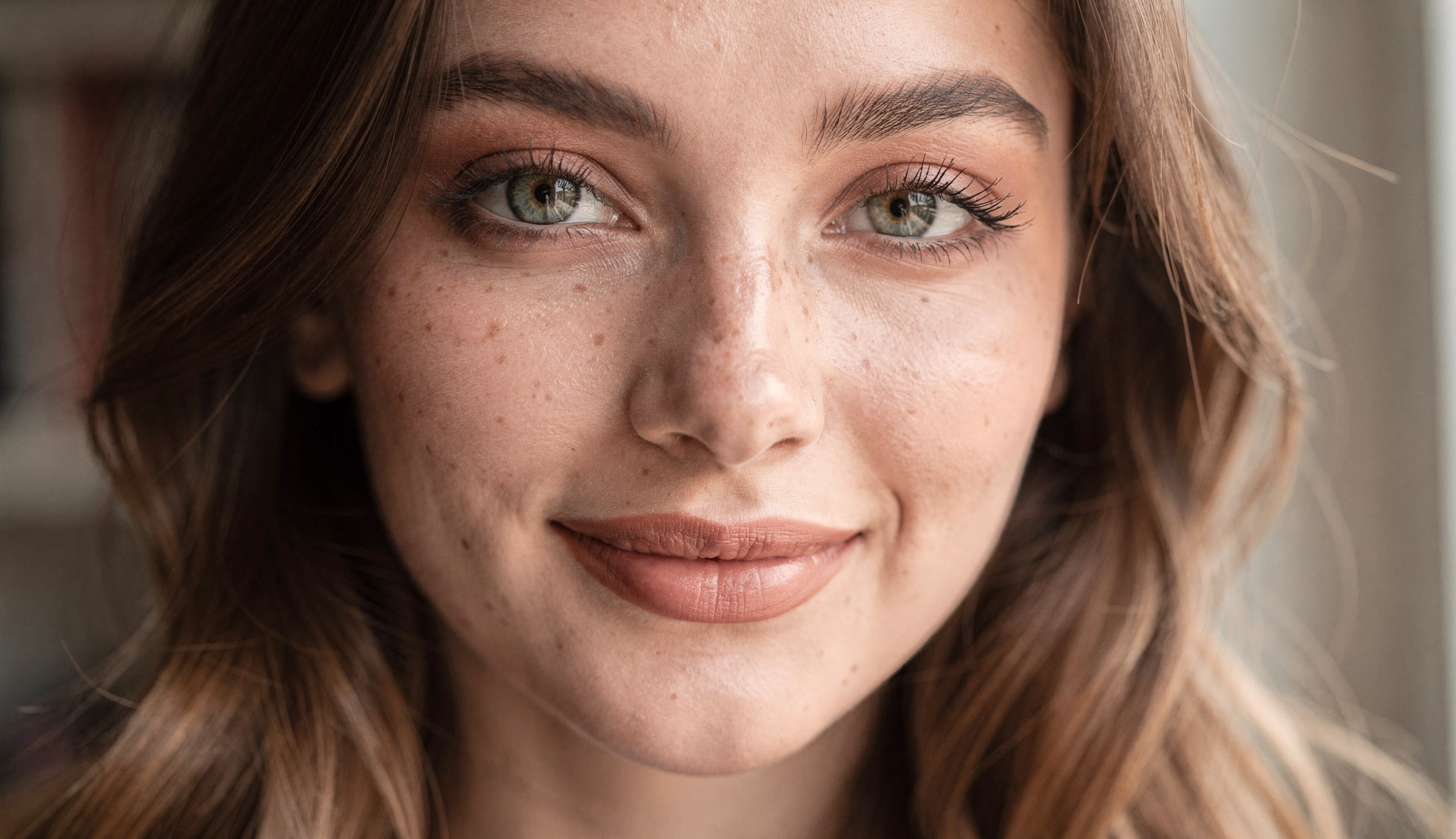 Un retrato generado con IA muy detallado y realista de una mujer joven con textura de piel natural e iluminación suave y cinematográfica.