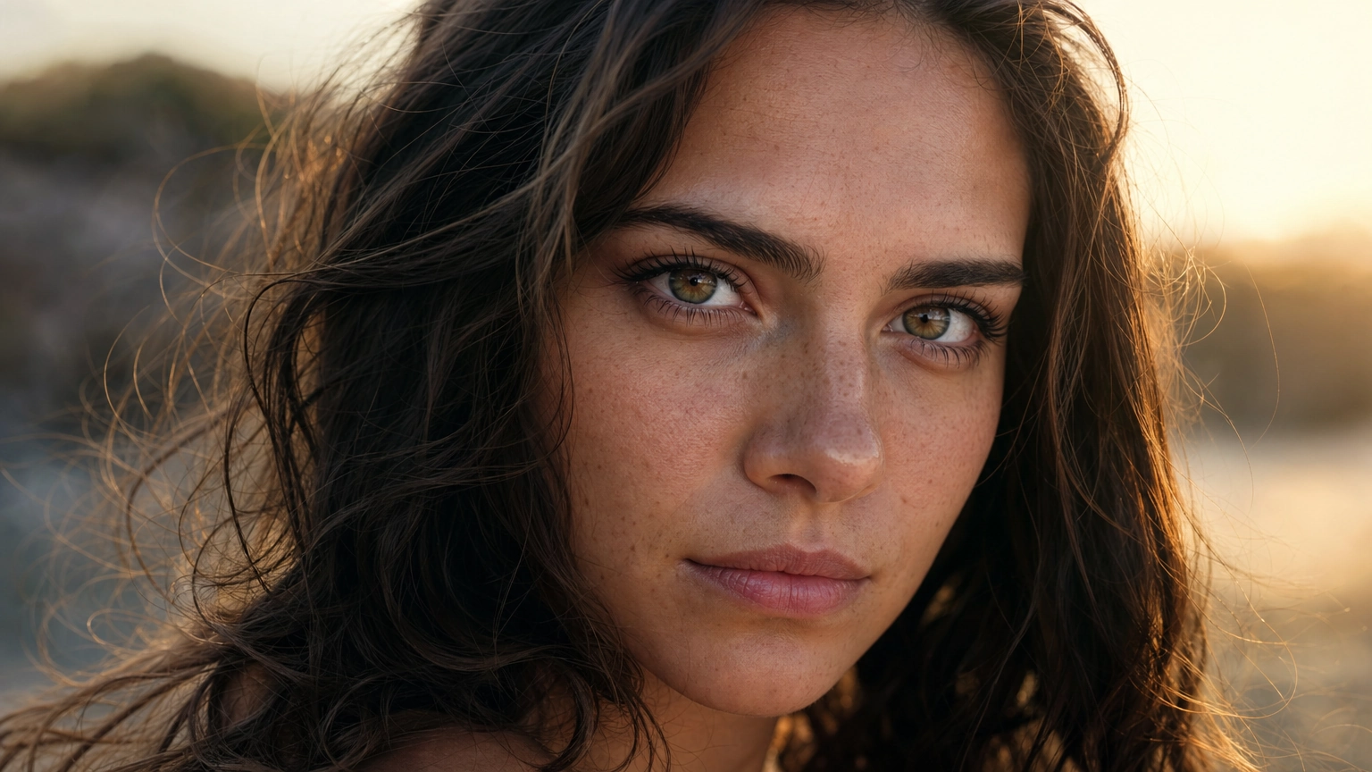 A close-up AI-generated portrait showing detailed skin texture, visible pores, natural lighting, and realistic eye reflections to demonstrate what high-quality photorealism looks like.