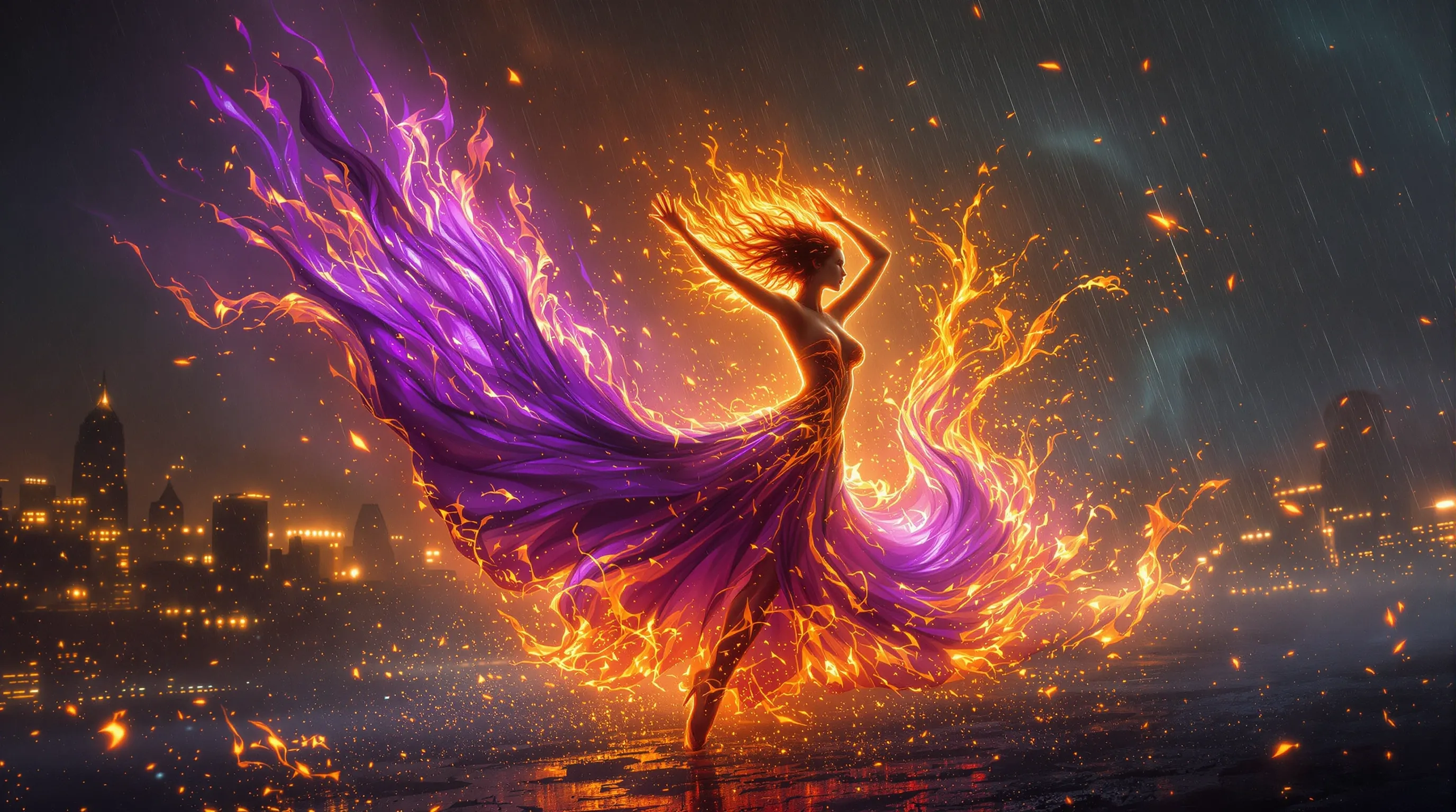 Una obra de arte digital ultrarrealista y muy detallada generada con IA, que muestra un paisaje urbano futurista al anochecer con una iluminación cinematográfica y un enfoque nítido.