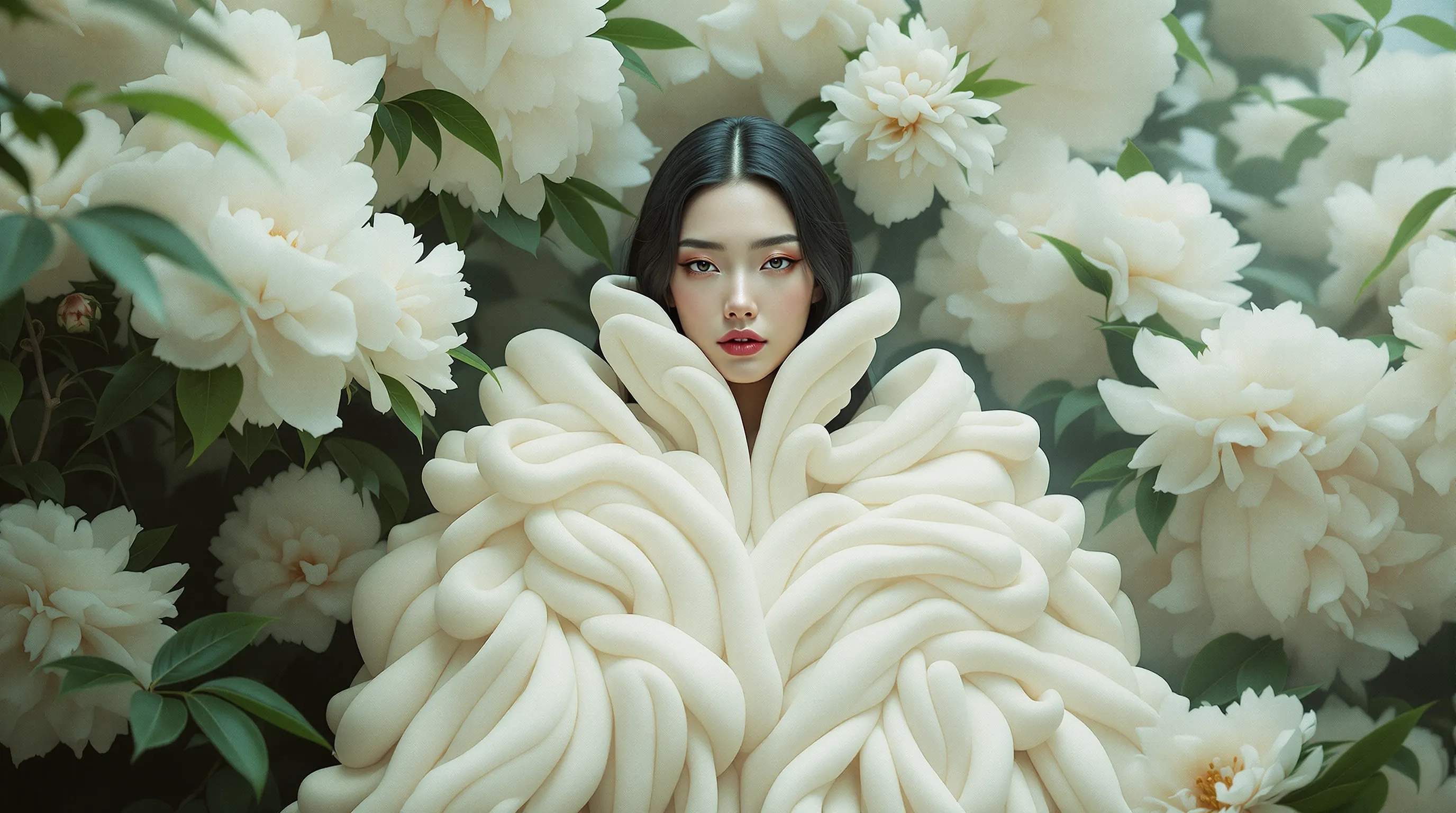 A person in a futuristic studio, surrounded by swirling, colorful digital art generated by AI, representing the creative process of image prompting and text-to-image generation.