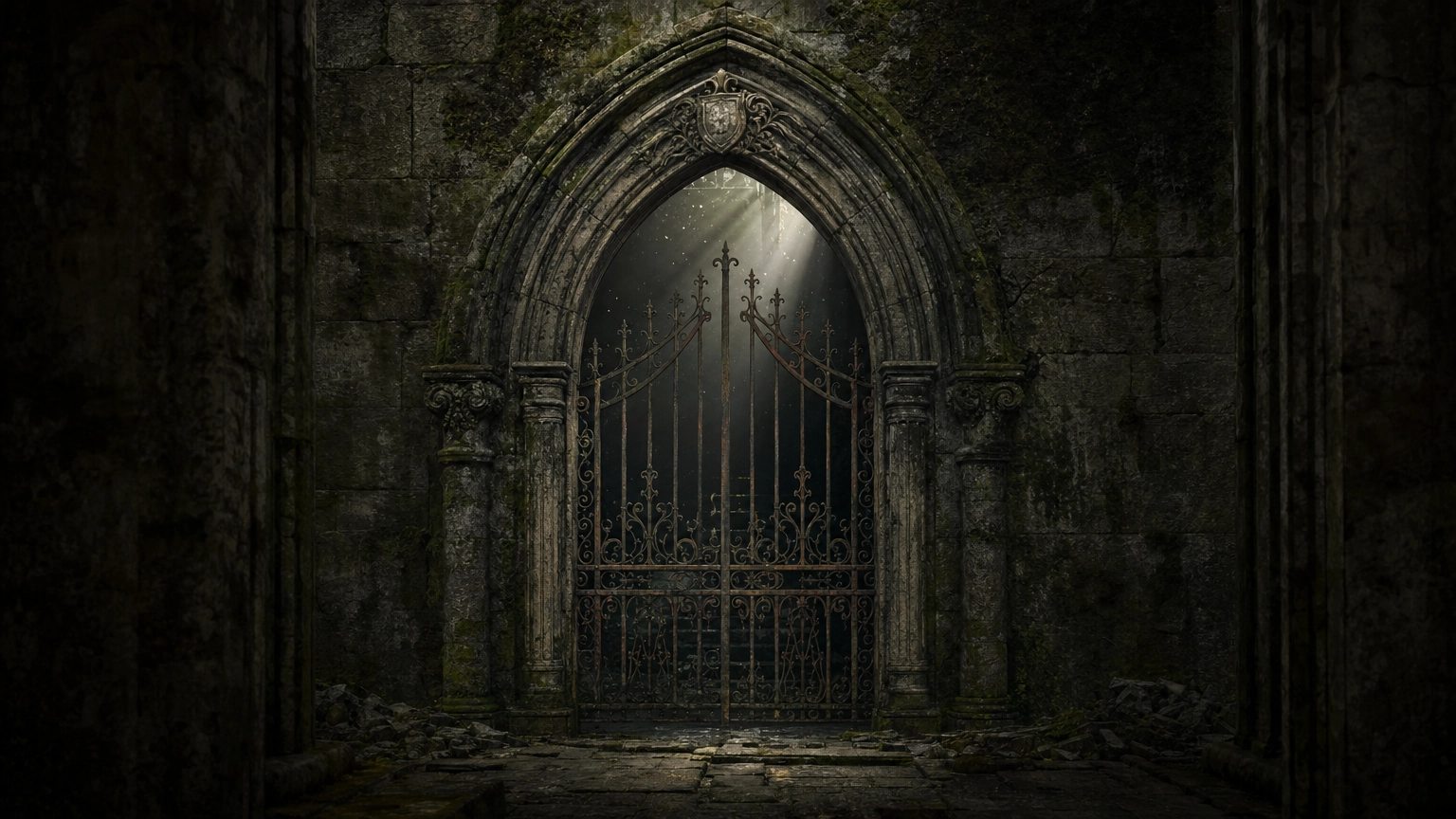 Ví dụ tranh AI dark fantasy kết hợp chất cảm đá phong hóa, sắt gỉ và bụi mờ