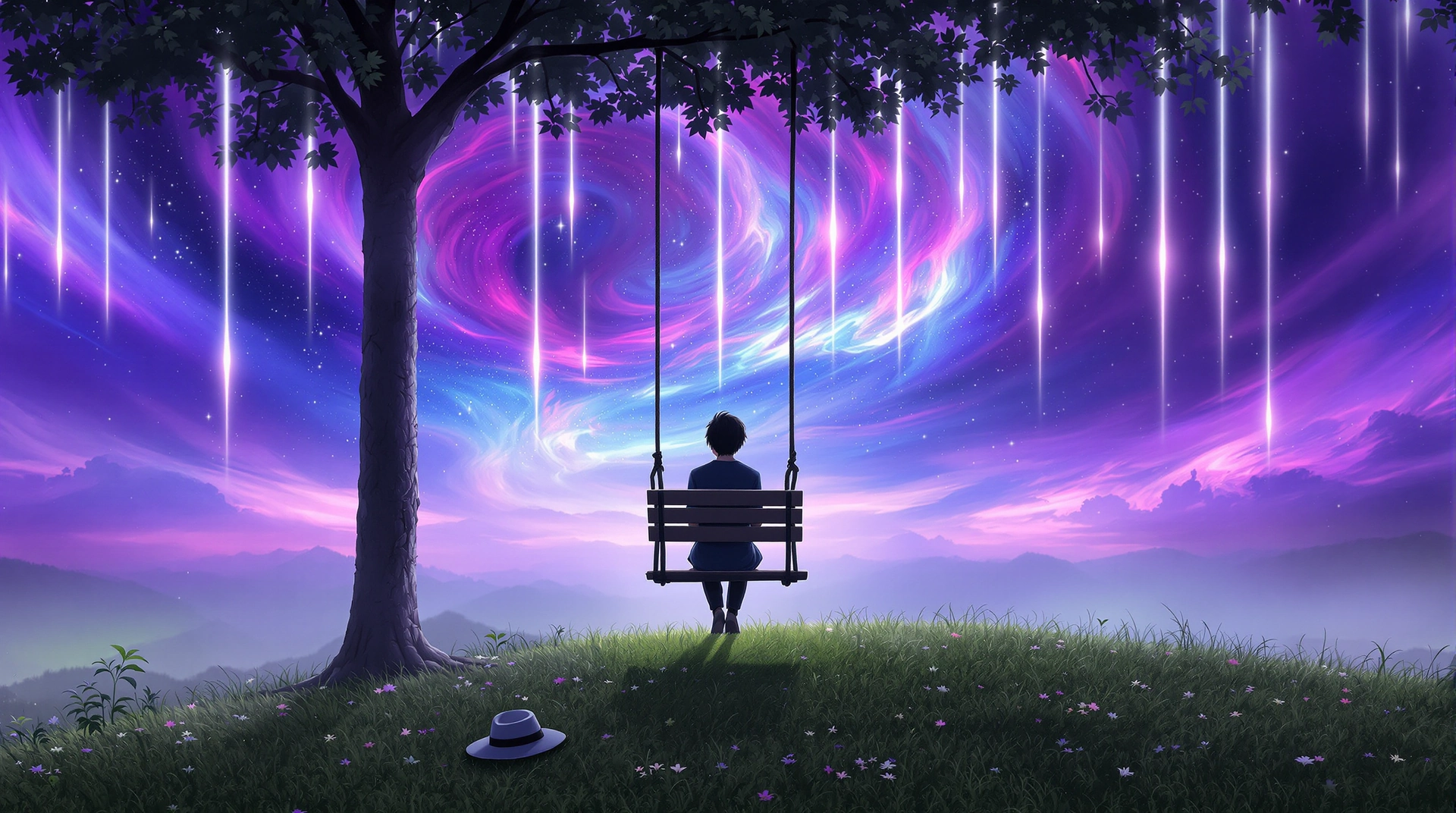 Un usuario sonríe mientras interactúa con un generador de arte con IA en línea, donde sus textos se transforman visiblemente en varios estilos de arte en una pantalla futurista, simbolizando la libertad