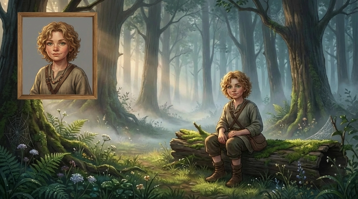 A visual representation showing an initial AI-generated character image as a reference guiding the generation of a new image of the same character in a different pose or setting.